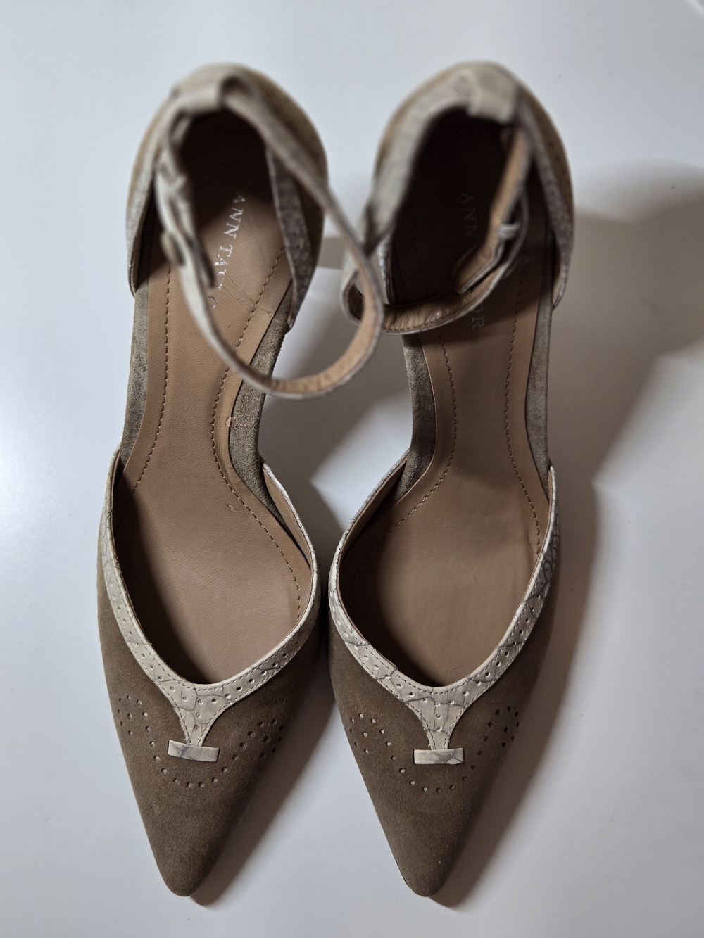 Ann Taylor Taupe Pointed-Toe Ankle-Strap